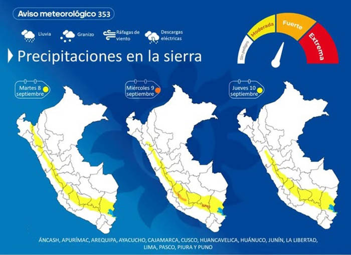 Senamhi emite alerta de lluvias hasta el 10 de setiembre en Apurímac 